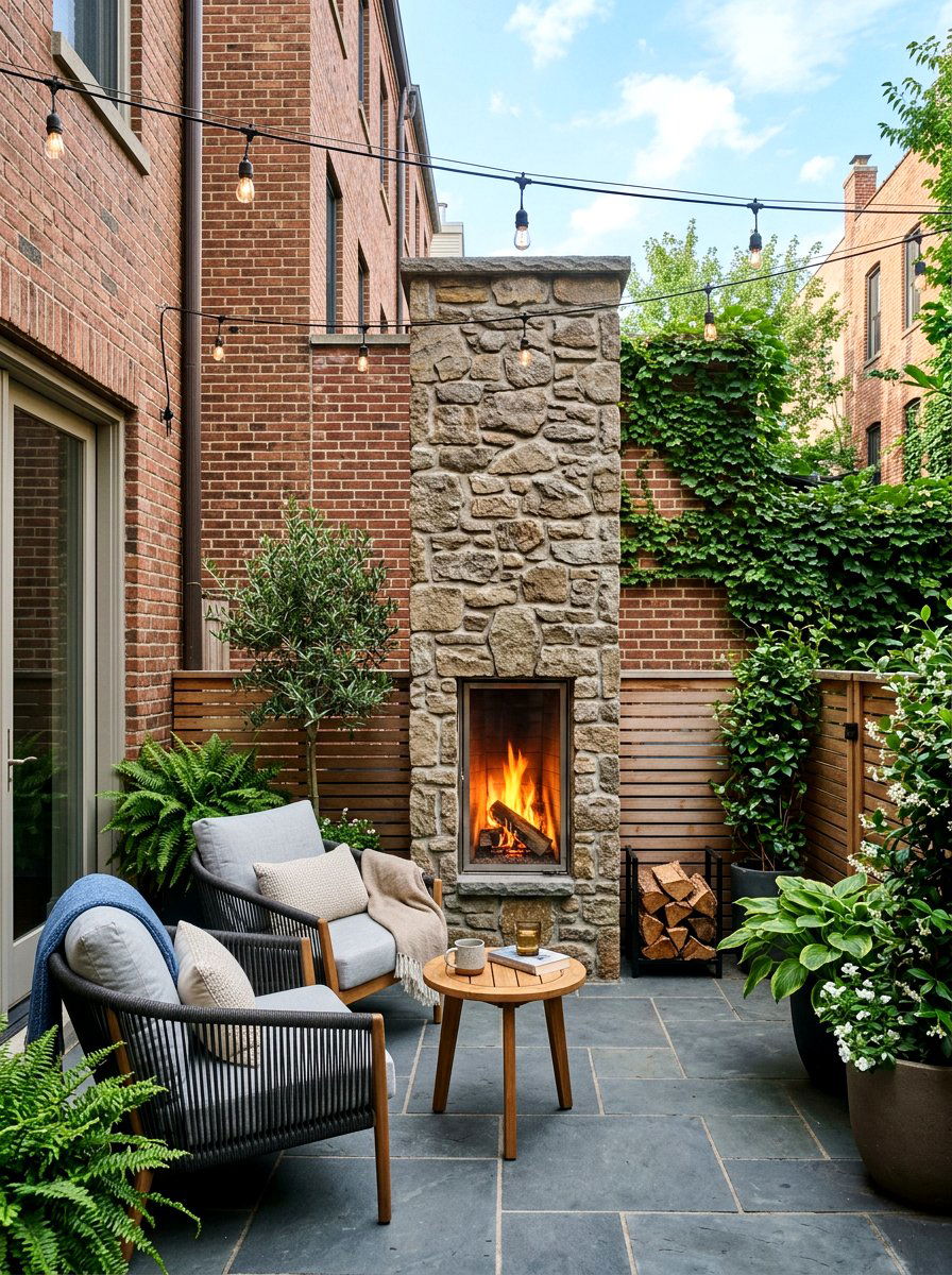 Small space fireplace - 30 outdoor fireplace ideas