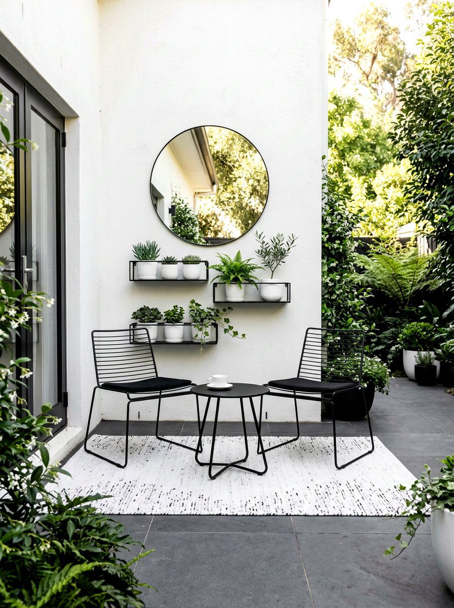 Small space monochrome patio layout - 30 black and white patio ideas