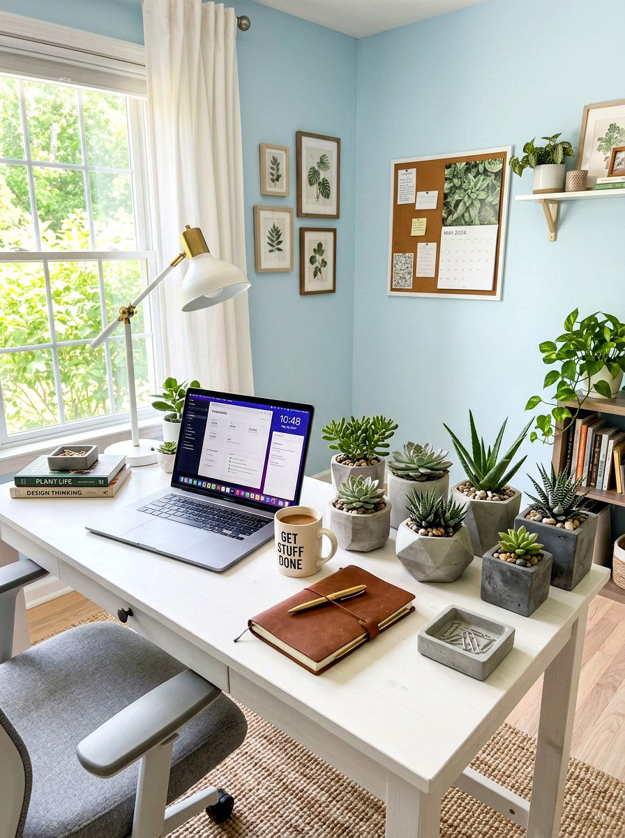 Small succulents desk - 30 indoor plant decor ideas