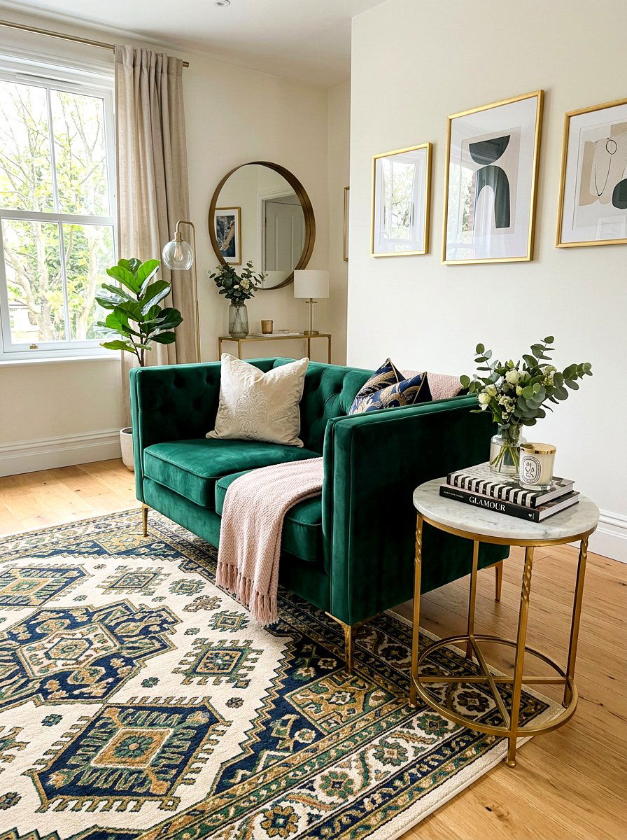Small velvet sofa - 30 stylish small apartment ideas
