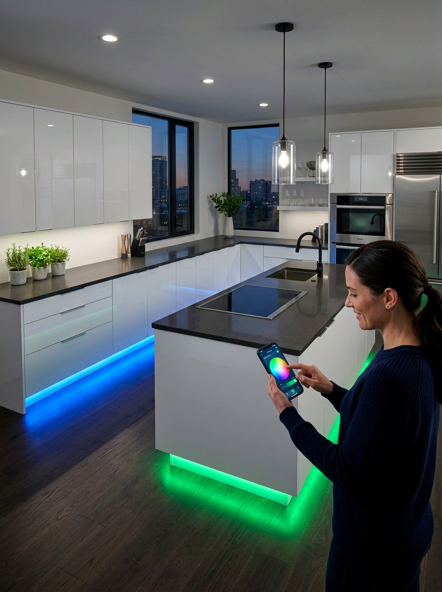 Smart App Controlled Lighting - 30 toe kick lighting ideas
