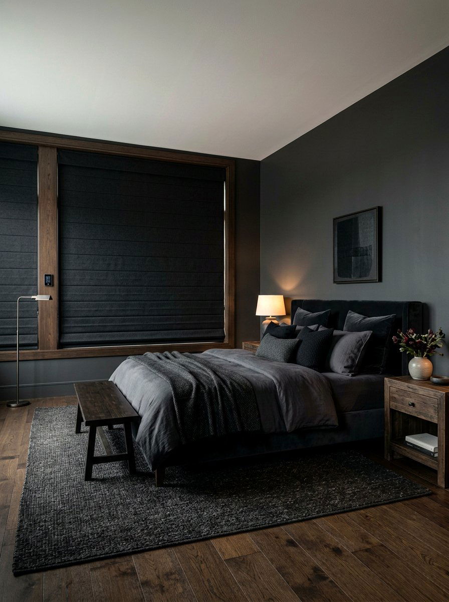 Smart Black Roman Shades Moody Bedroom - 30 smart shade bedroom ideas