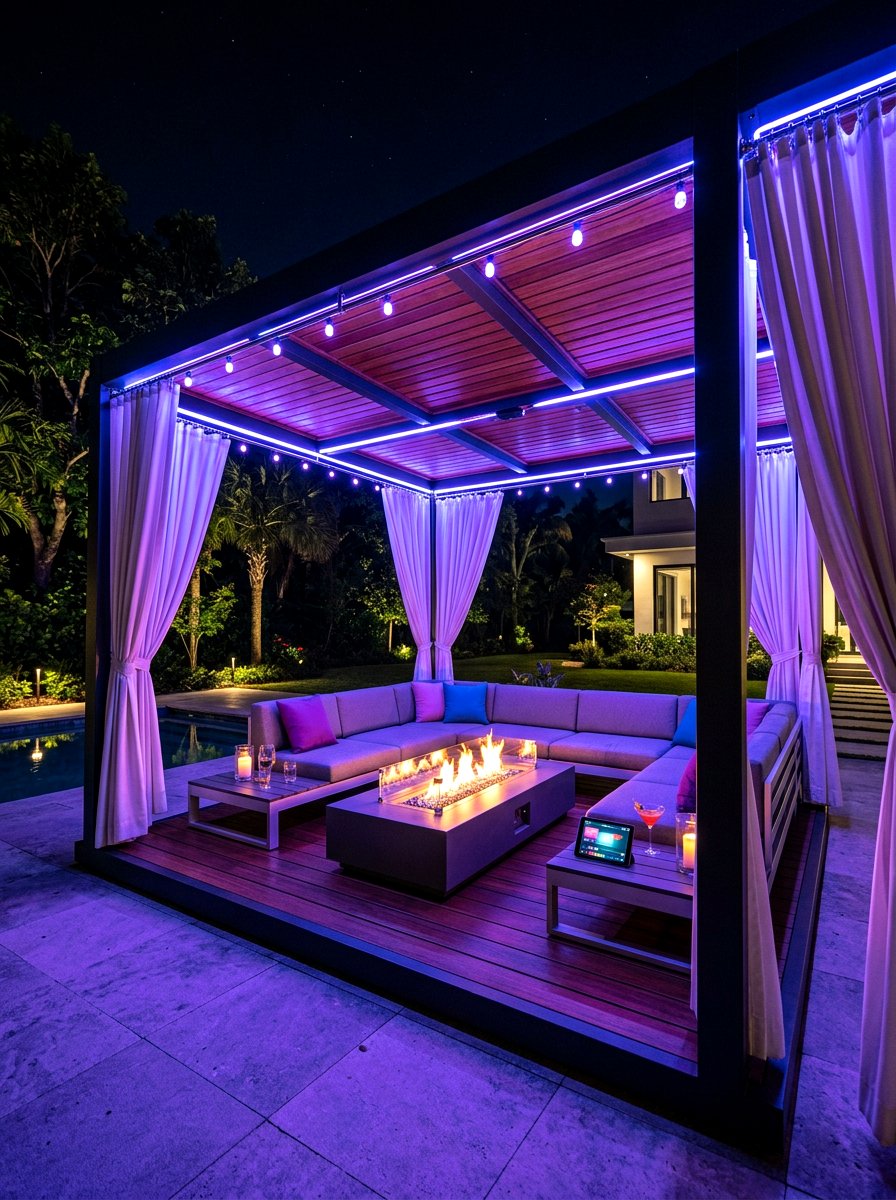 Smart Color Changing Curtain Illumination - 30 gazebo curtain lighting ideas