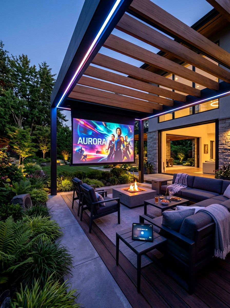 Smart Home Integrated Patio - 30 outdoor movie patio ideas
