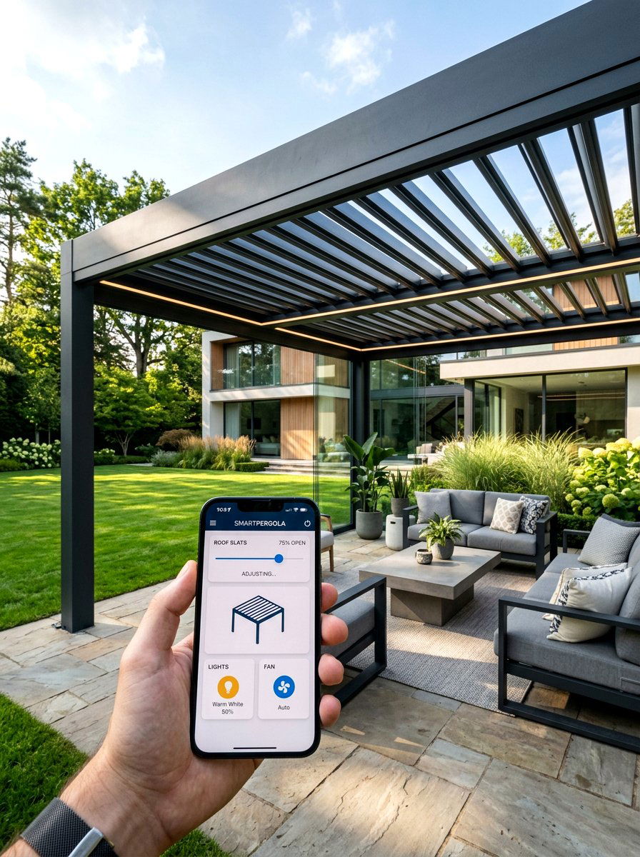 Smart Home Integrated Pergola - 30 retractable pergola shade ideas