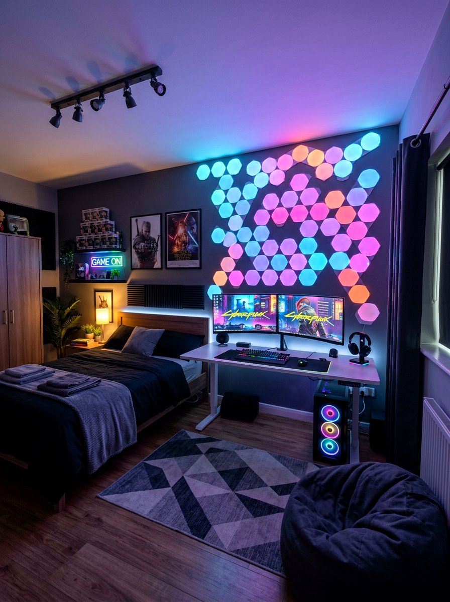 Smart Light Panel Wall - 30 gamer bedroom ideas