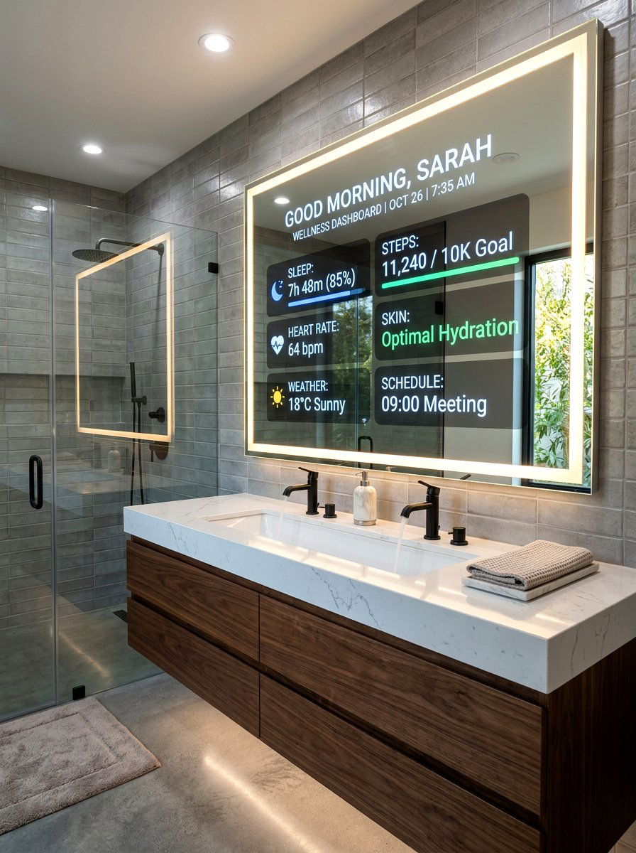 Smart Mirror Wellness Display - 30 invisible wellness bathroom ideas