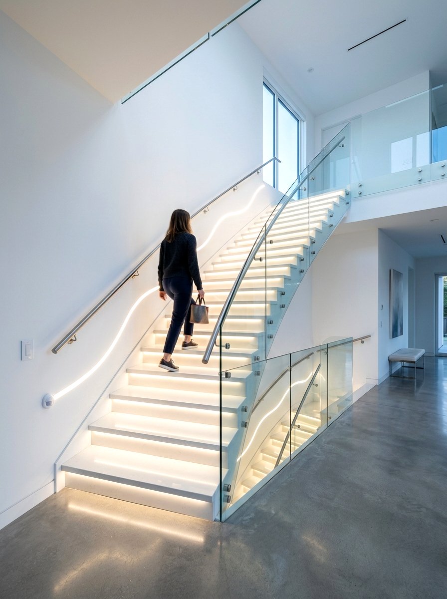 Smart Motion Sensor Staircase Lighting - 30 stair lighting ideas