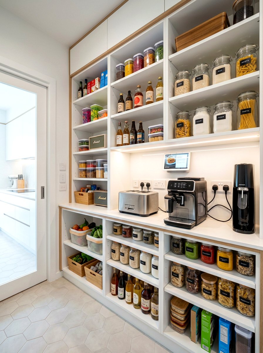Smart Pantry With Power Outlet - 30 appliance pantry ideas