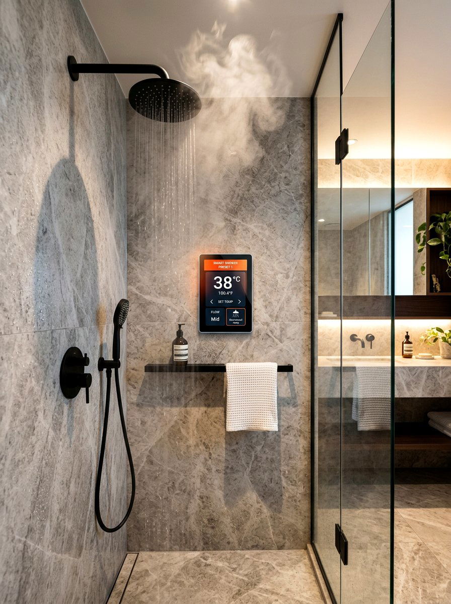 Smart Shower Temperature Preset - 30 invisible wellness bathroom ideas