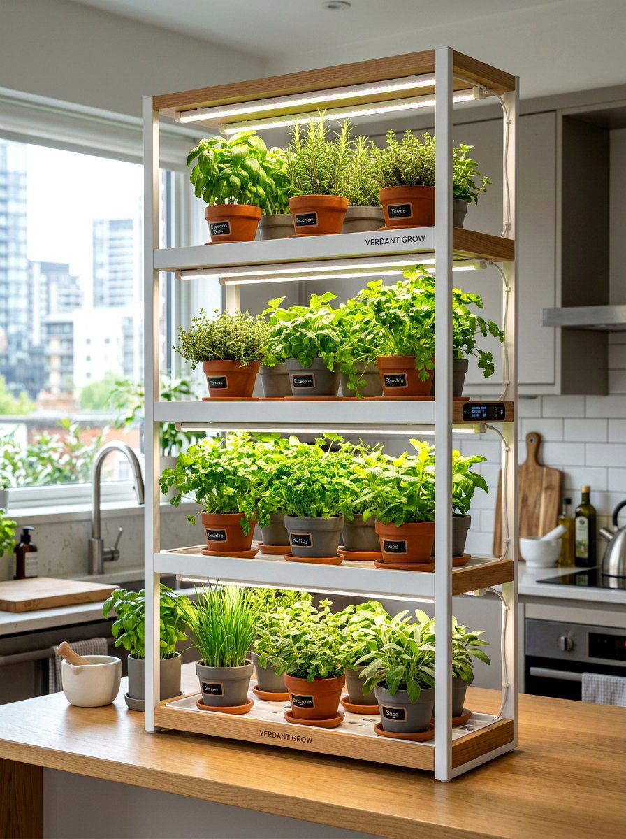 Smart herb grow light shelf - 30 kitchen herb shelf ideas