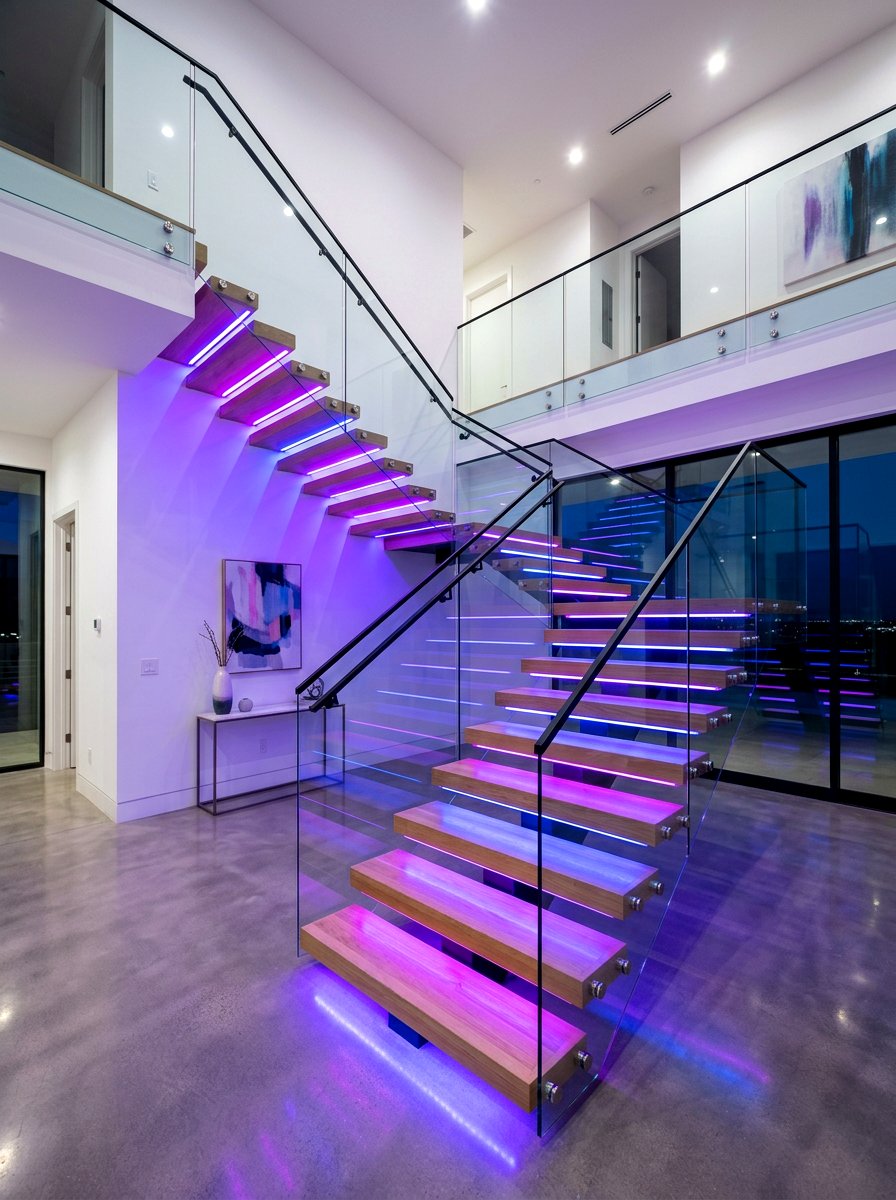 Smart home color changing leds - 30 statement staircase lighting ideas