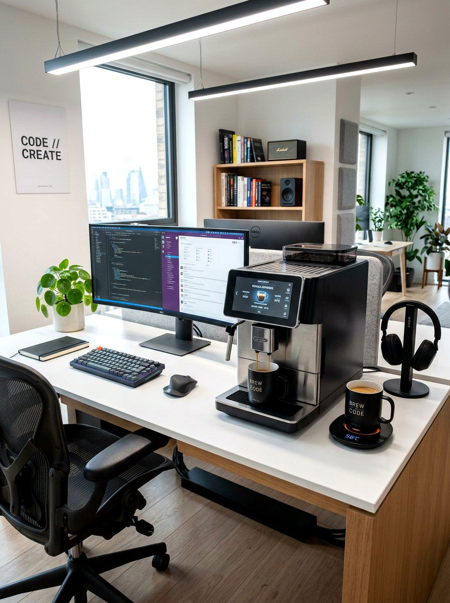 Smart tech integrated coffee station - 30 office coffee corner ideas