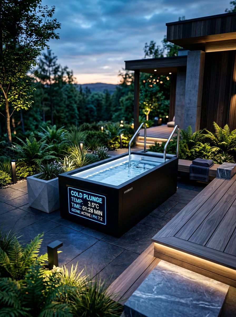 Smart technology cold plunge - 30 cold plunge backyard retreat ideas