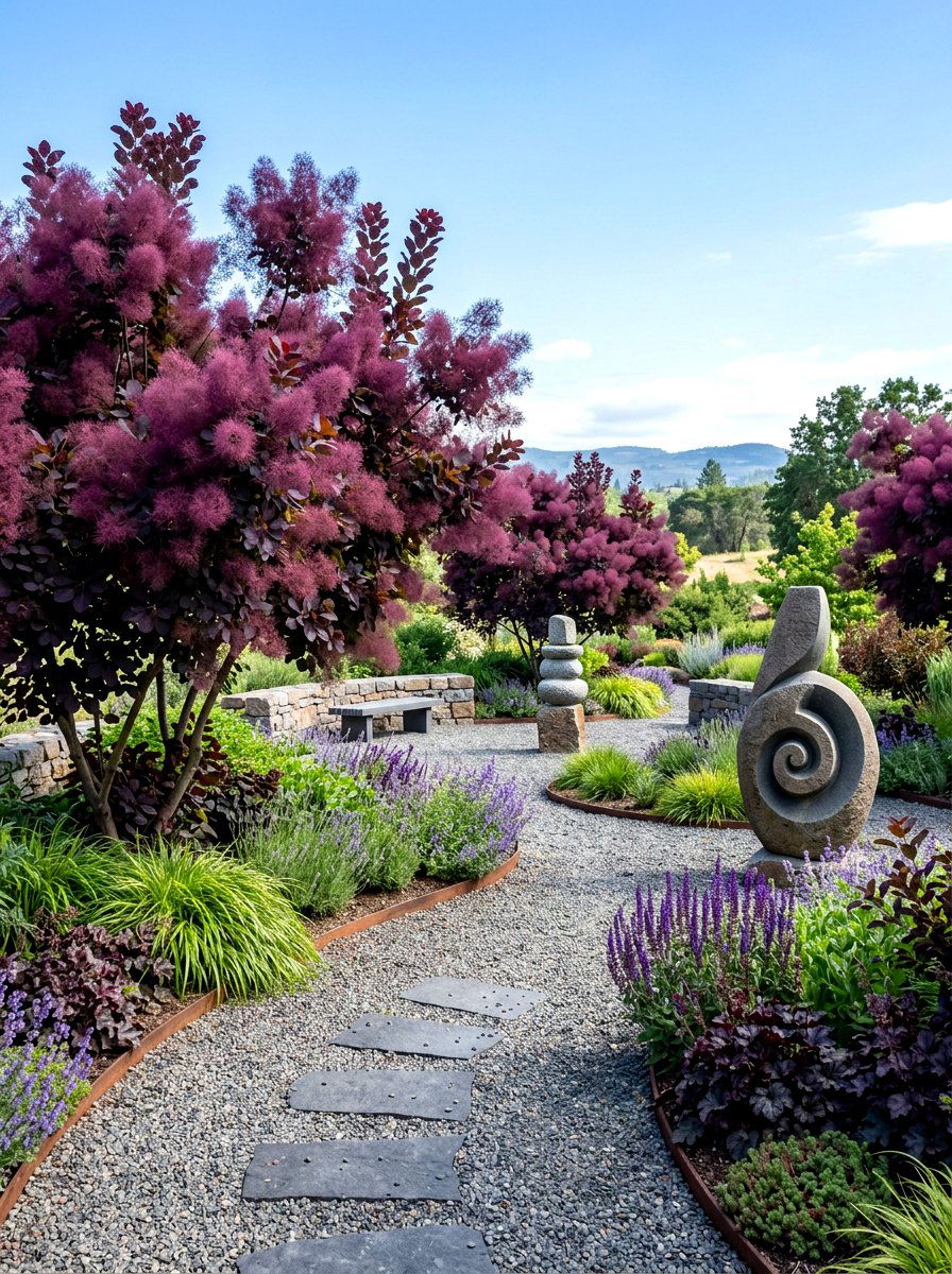 Smoke Tree Landscape - 30 flowering tree garden ideas