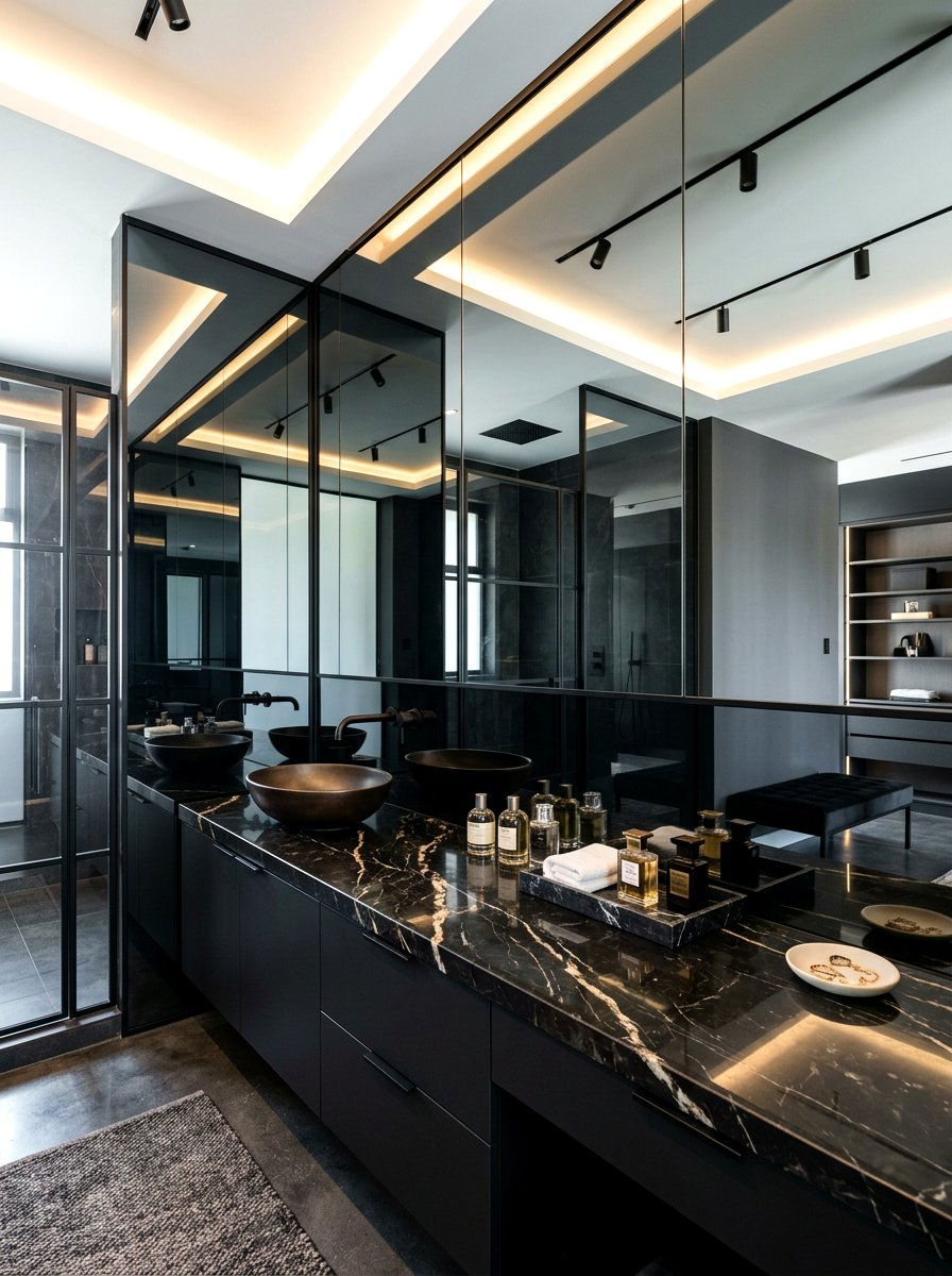 Smoked Glass Mirror Wall - 30 mirror wall bathroom ideas