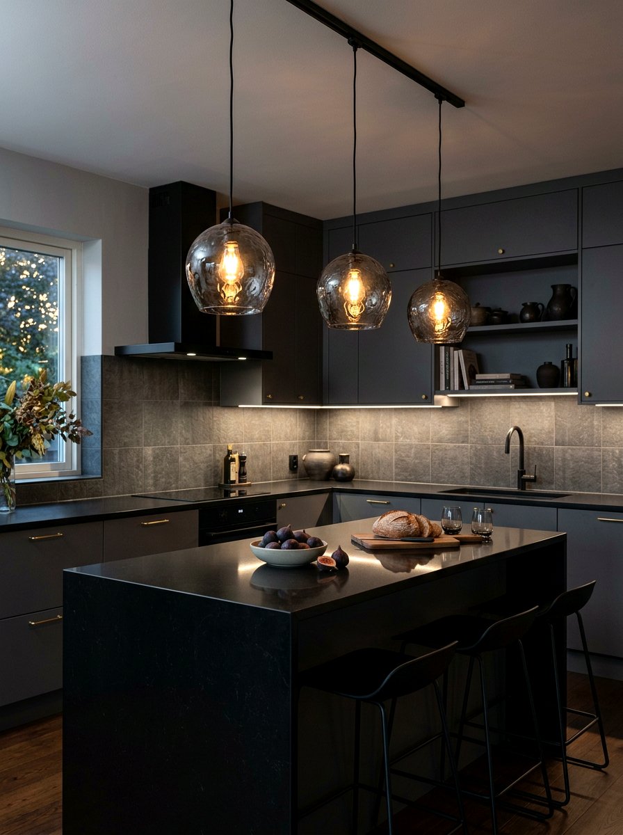 Smoked Glass Pendant - 30 kitchen lamp styling ideas