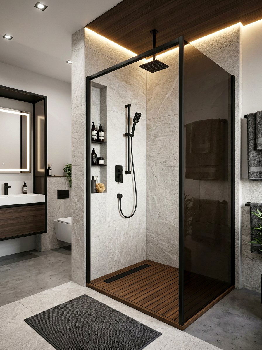 Smoked Glass Shower Screen - 30 low light bathroom mood ideas