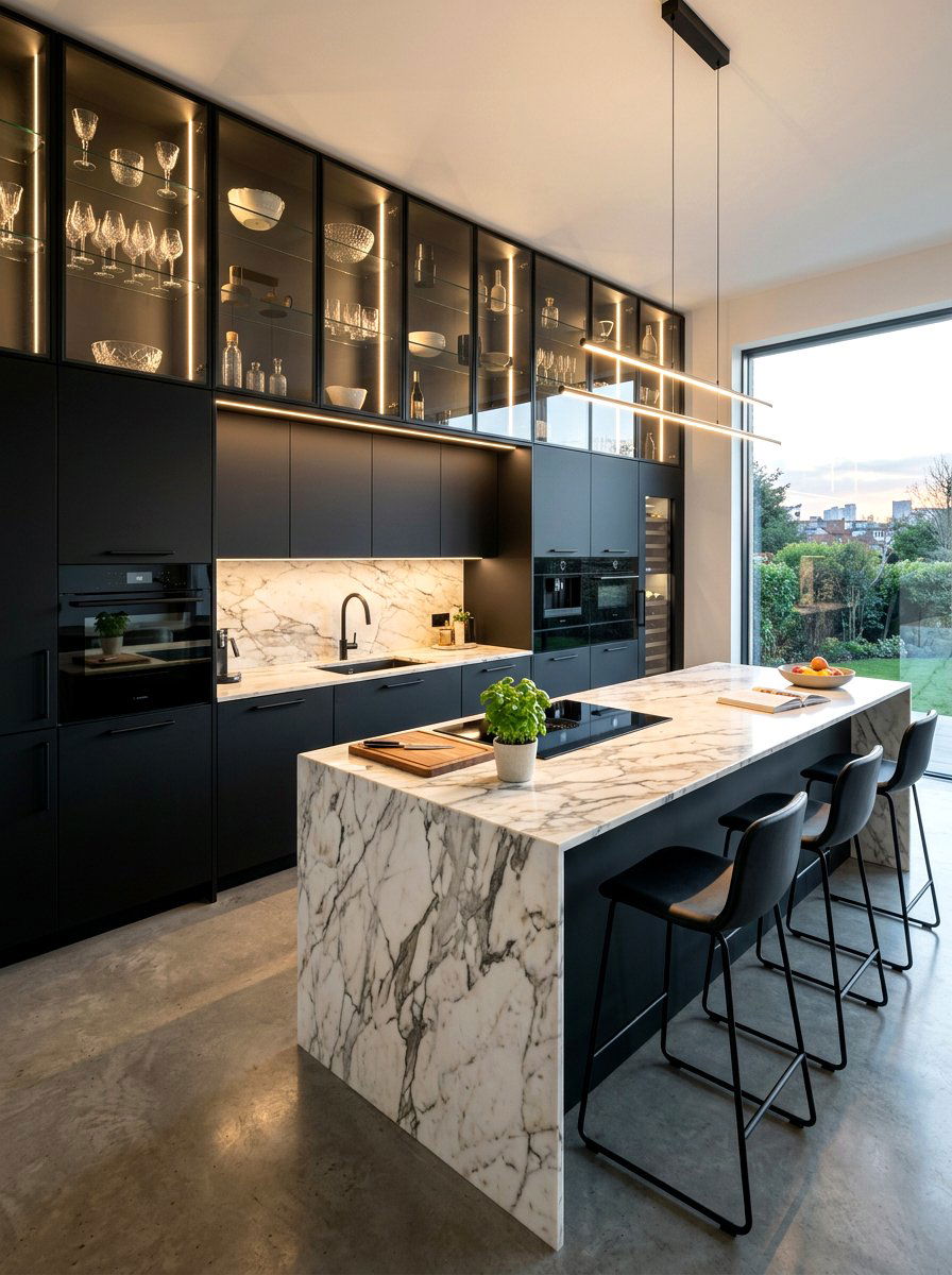Smoked glass kitchen cabinet - 30 glass front kitchen cabinet ideas