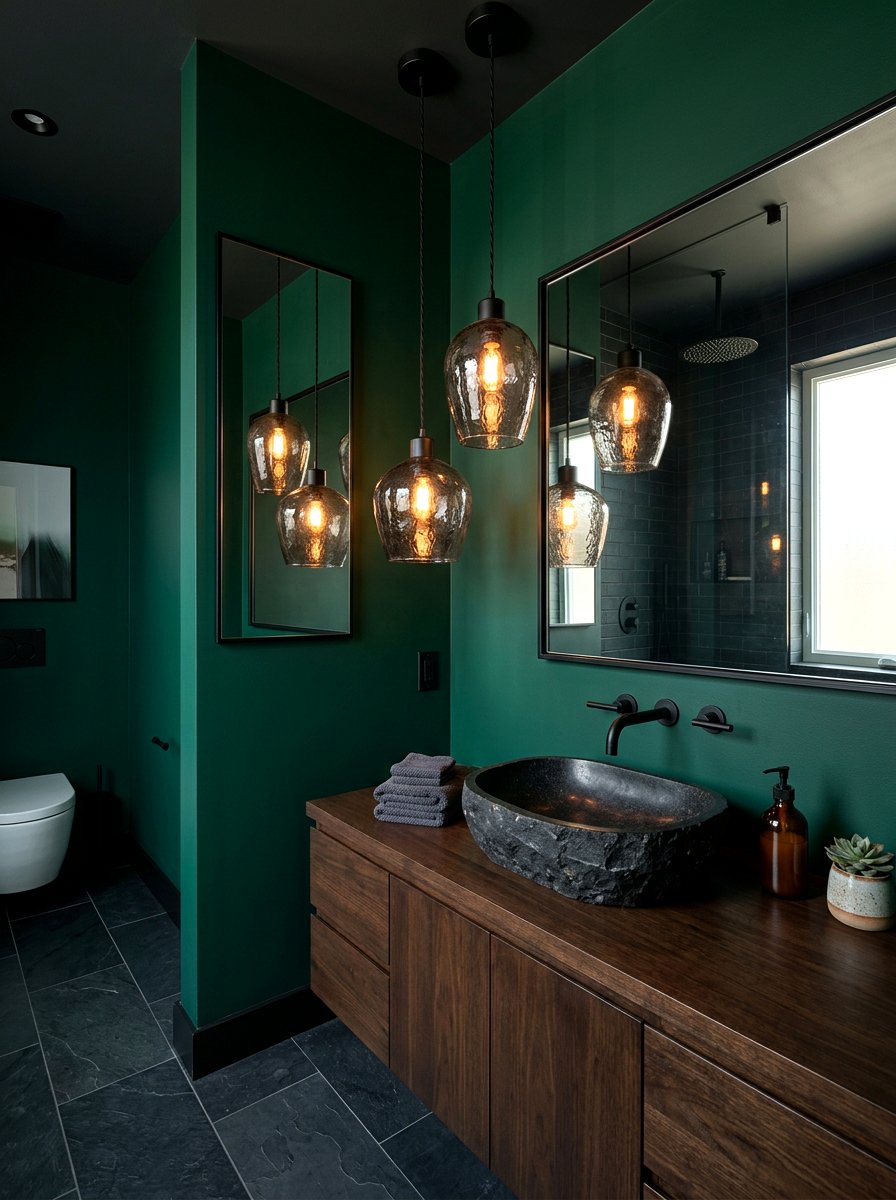 Smoked glass pendant light - 30 moody bathroom lamp ideas