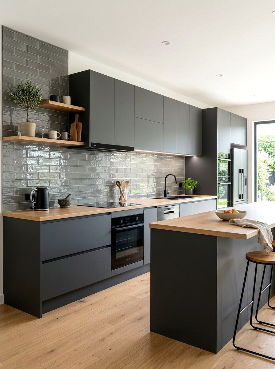 Smoky Grey Glass Backsplash - 30 mirror tile backsplash ideas