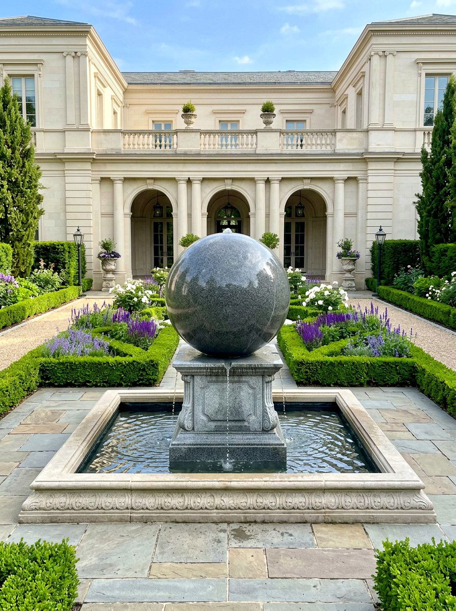 Smooth Granite Sphere - 30 bubbling rock fountain ideas