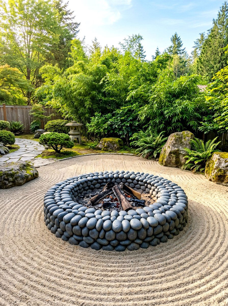 Smooth River Stone Fire Pit - 30 stone fire pit ideas