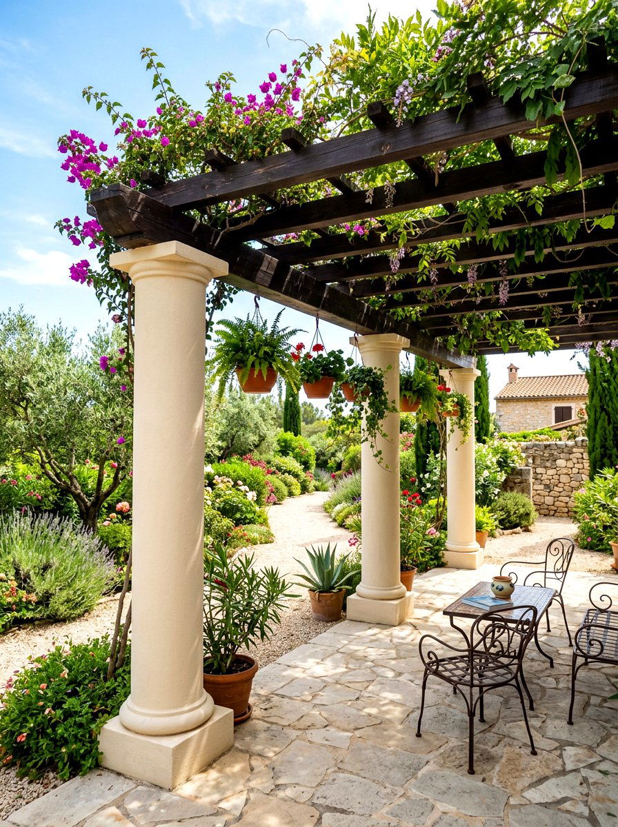Smooth Stucco Column Pergola - 30 textured stucco backyard ideas