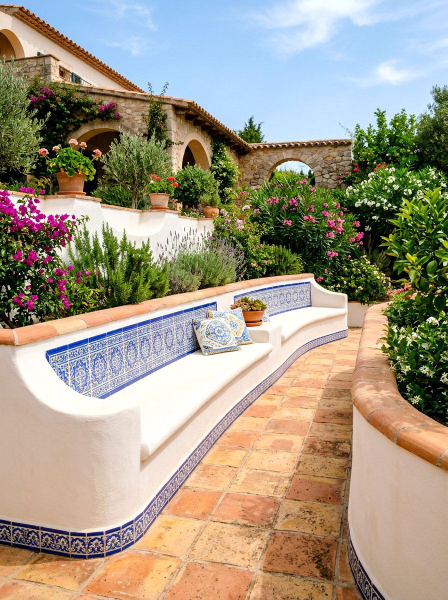 Smooth Stucco Outdoor Bench Wall - 30 seat wall ideas