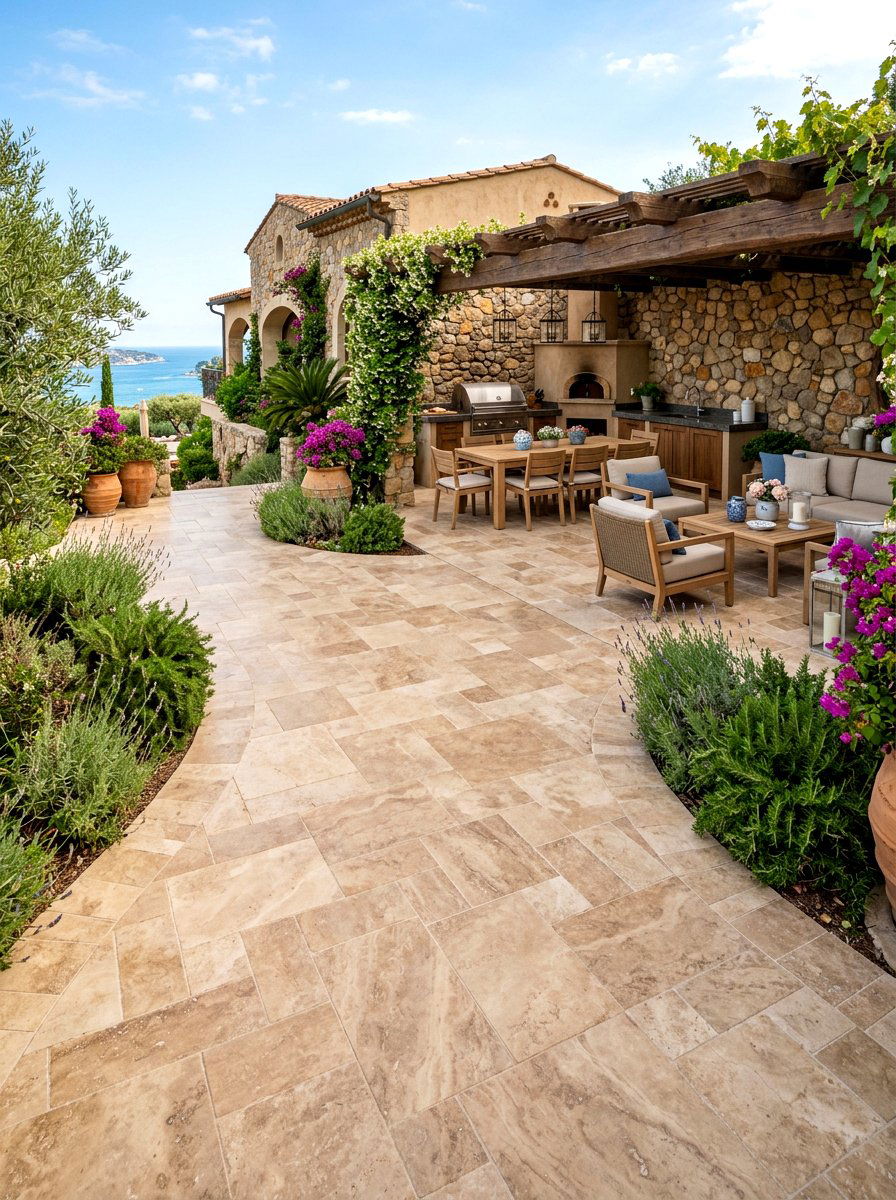 Smooth Travertine Walkway - 30 stepping stone backyard path ideas