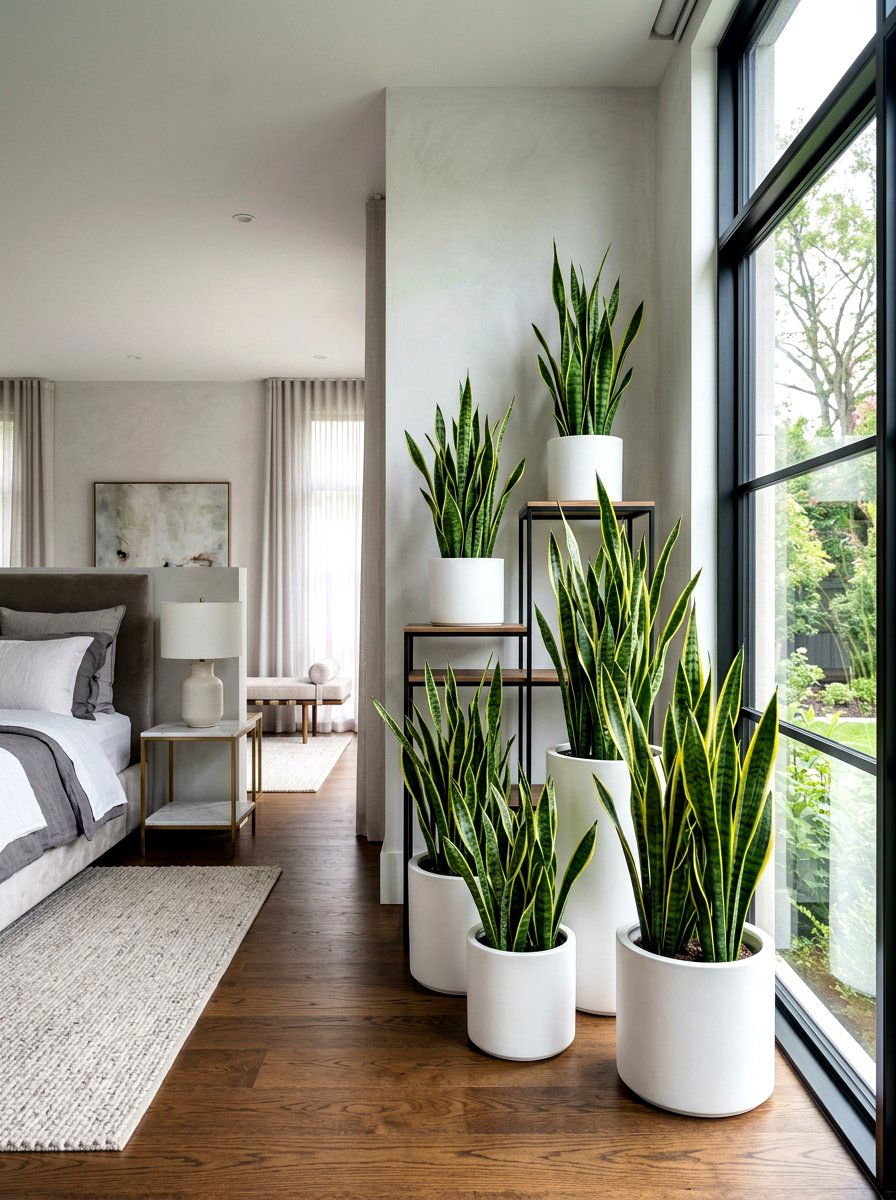 Snake Plant Corner - 30 bedroom plant decor ideas