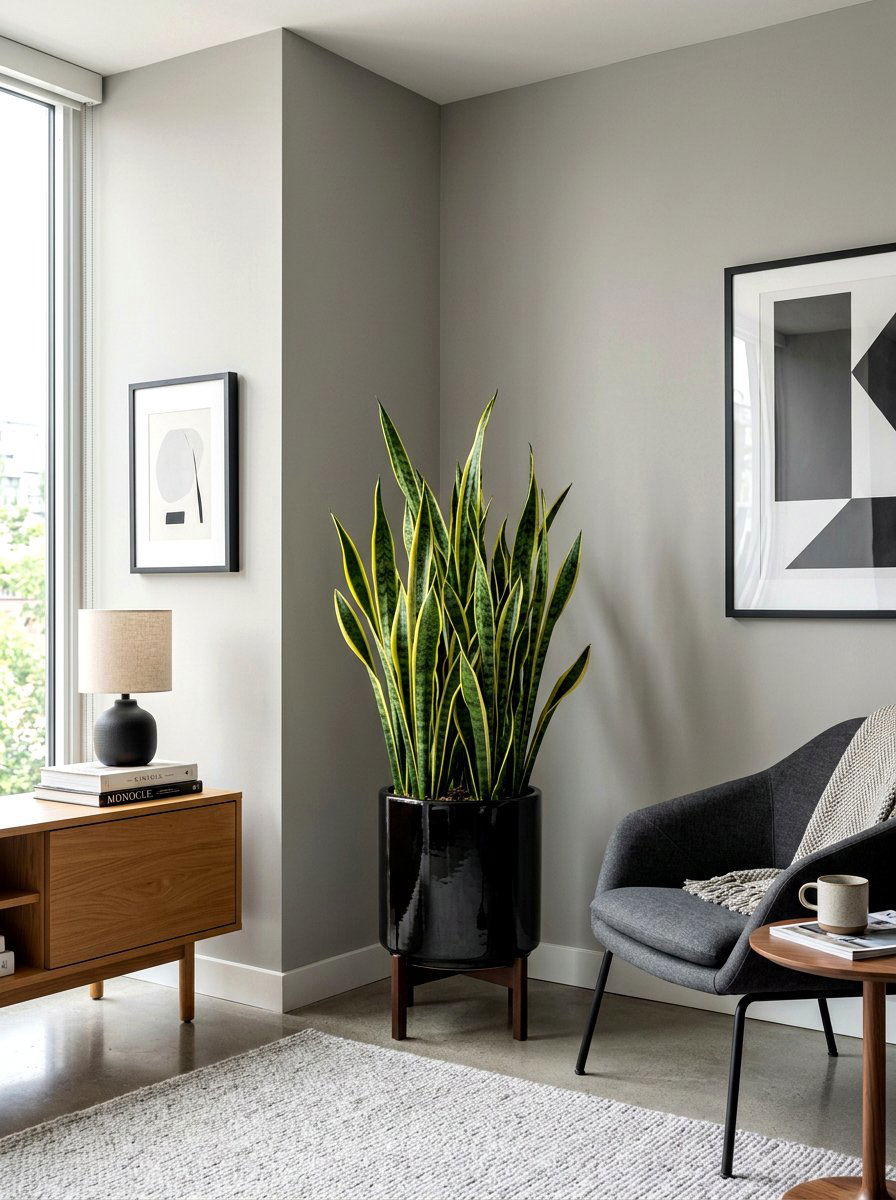 Snake Plant Tall Corner - 30 indoor tree corner ideas