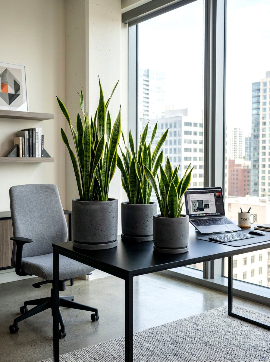 Snake plant office decor - 30 office plant corner ideas