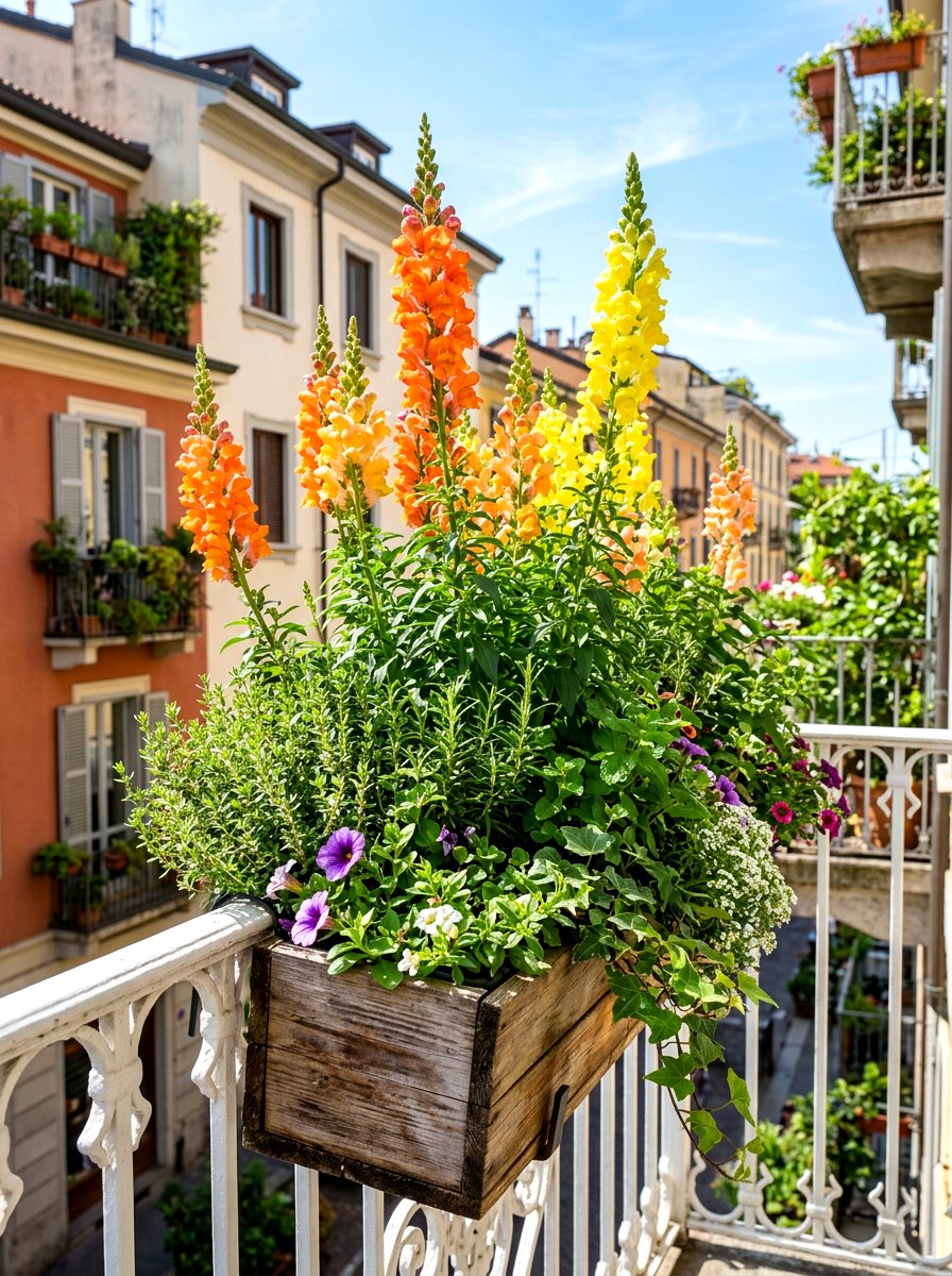 Snapdragon window box - 30 balcony cut flower garden ideas