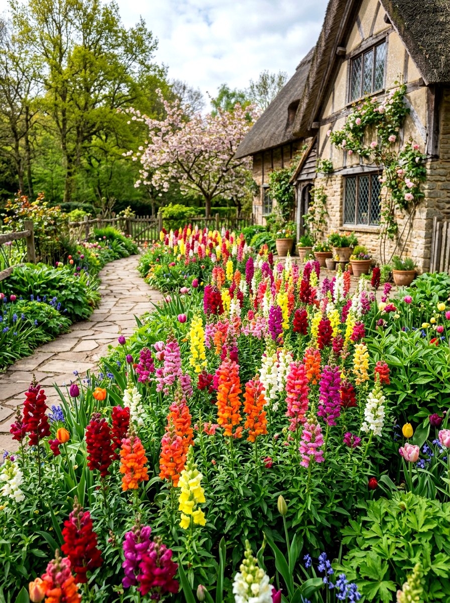 Snapdragons in spring gardens - 30 annual flower bed ideas