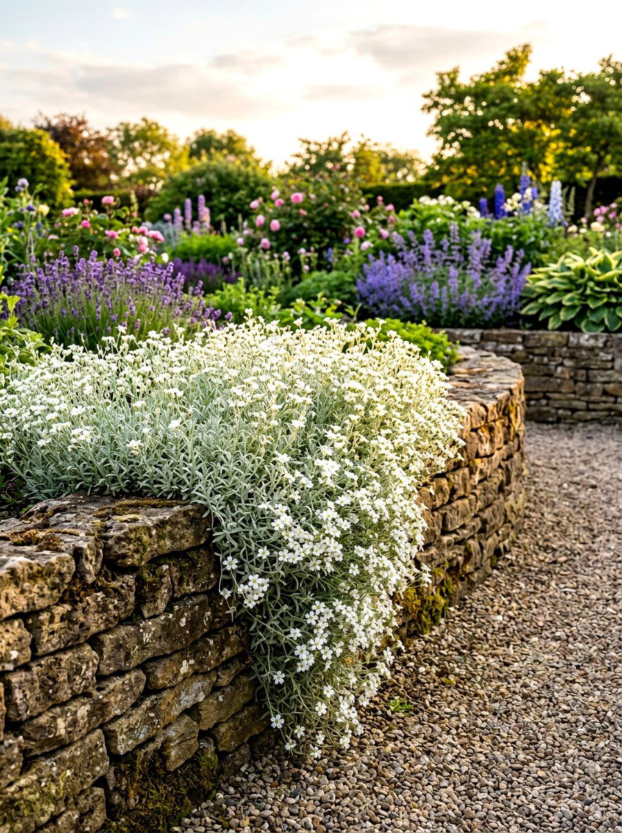 Snow In Summer Edging - 30 moonlight white flower border ideas
