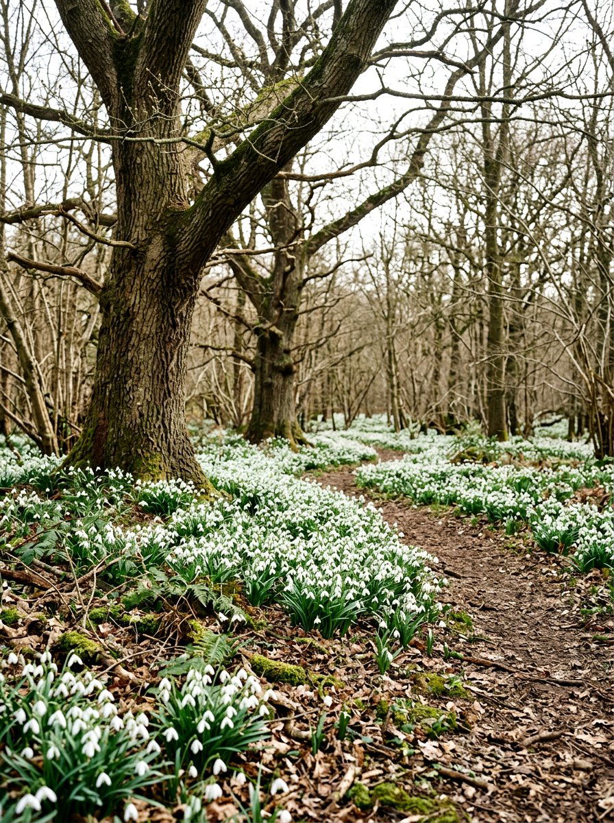 Snowdrop Woodland Border - 30 spring bulb border ideas