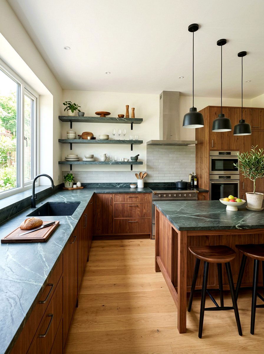 Soapstone Counters Open Shelving - 30 soapstone kitchen ideas