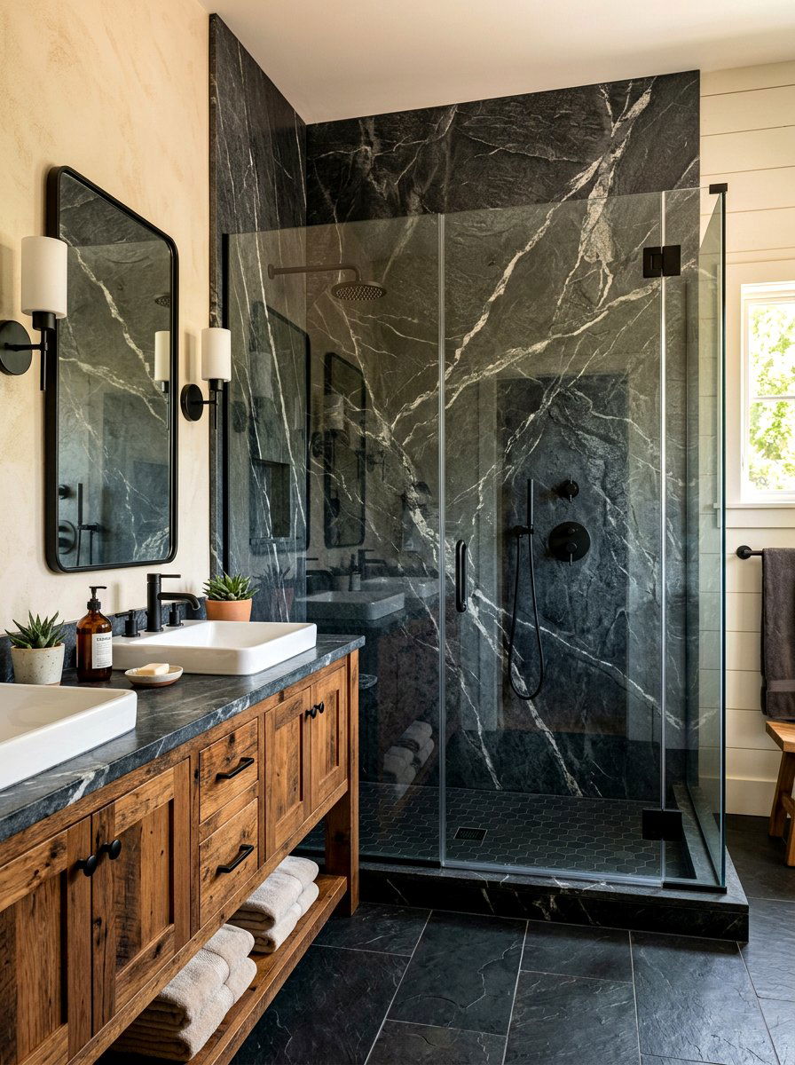 Soapstone Shower Wall - 30 stone slab shower ideas
