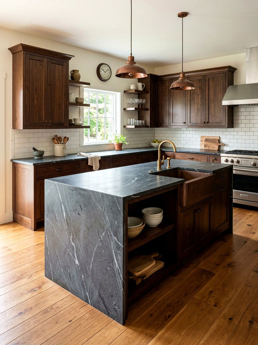 Soapstone Waterfall Countertop - 30 waterfall countertop ideas
