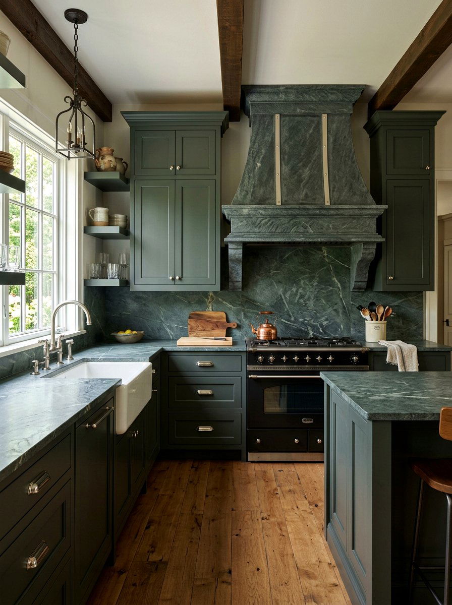 Soapstone range hood - 30 stone hood kitchen ideas