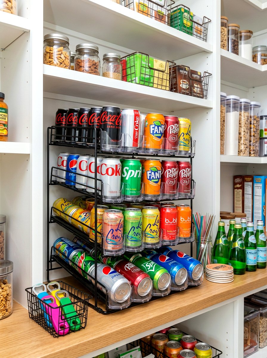 Soda Can Dispenser Rack - 30 pantry organization ideas