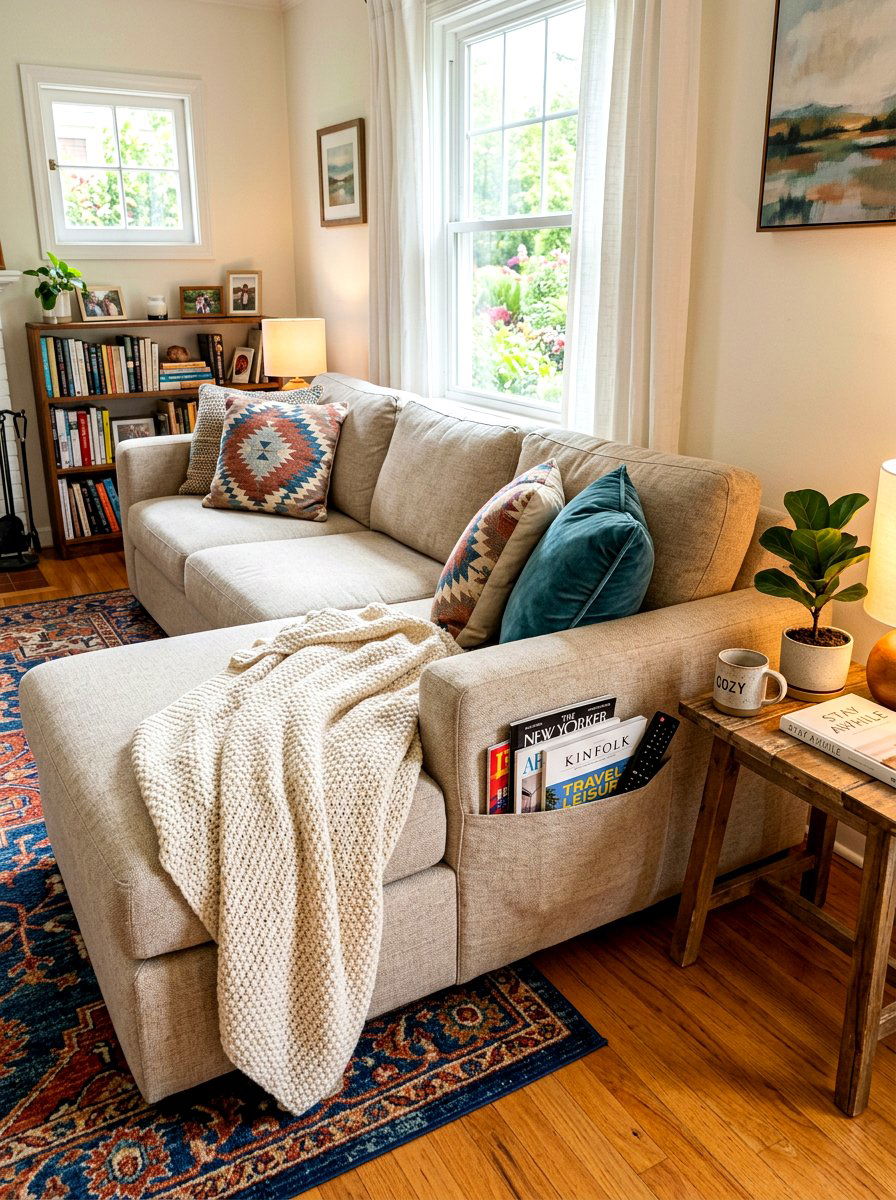 Sofa Armrest Magazine Pocket - 30 magazine rack decor ideas
