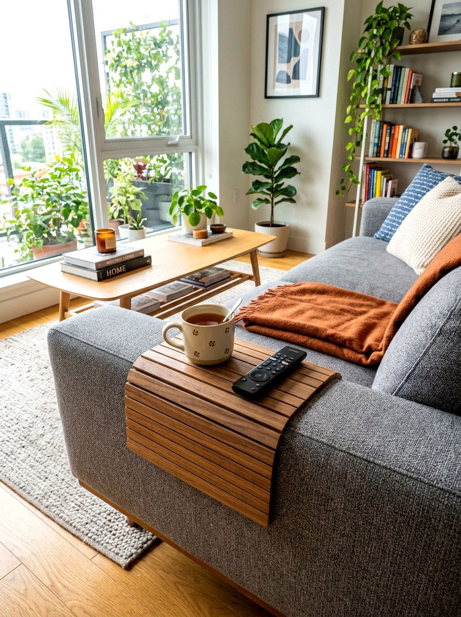 Sofa Armrest Remote Tray - 30 decorative tray ideas
