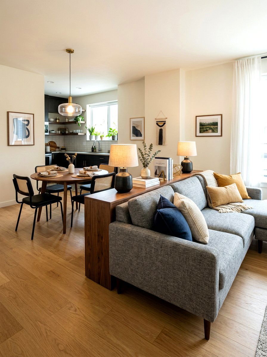 Sofa Back Console - 30 studio apartment divider ideas