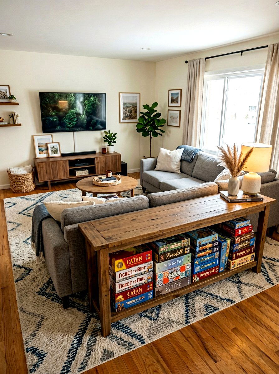Sofa Back Table - 30 board game storage ideas