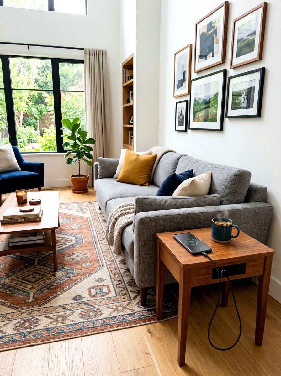 Sofa side table with USB - 30 charging station ideas