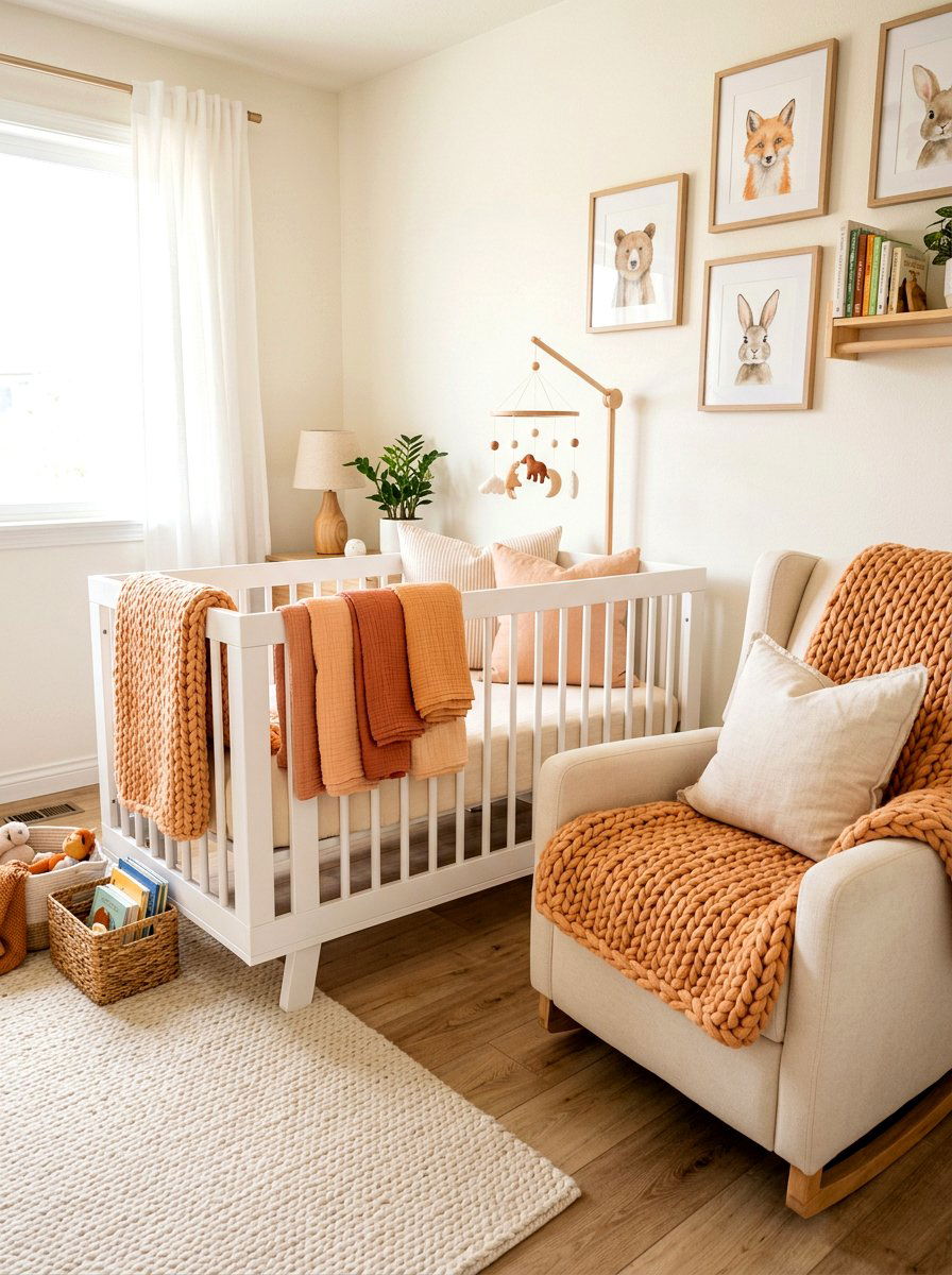 Soft Apricot Nursery Textiles - 30 apricot nursery ideas