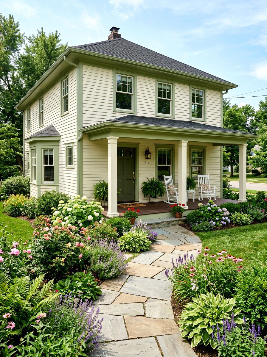 Soft Avocado Green Trim - 30 green house exterior ideas