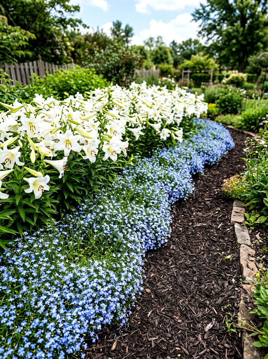 Soft Blue Lobelia Border - 30 pastel flower bed ideas